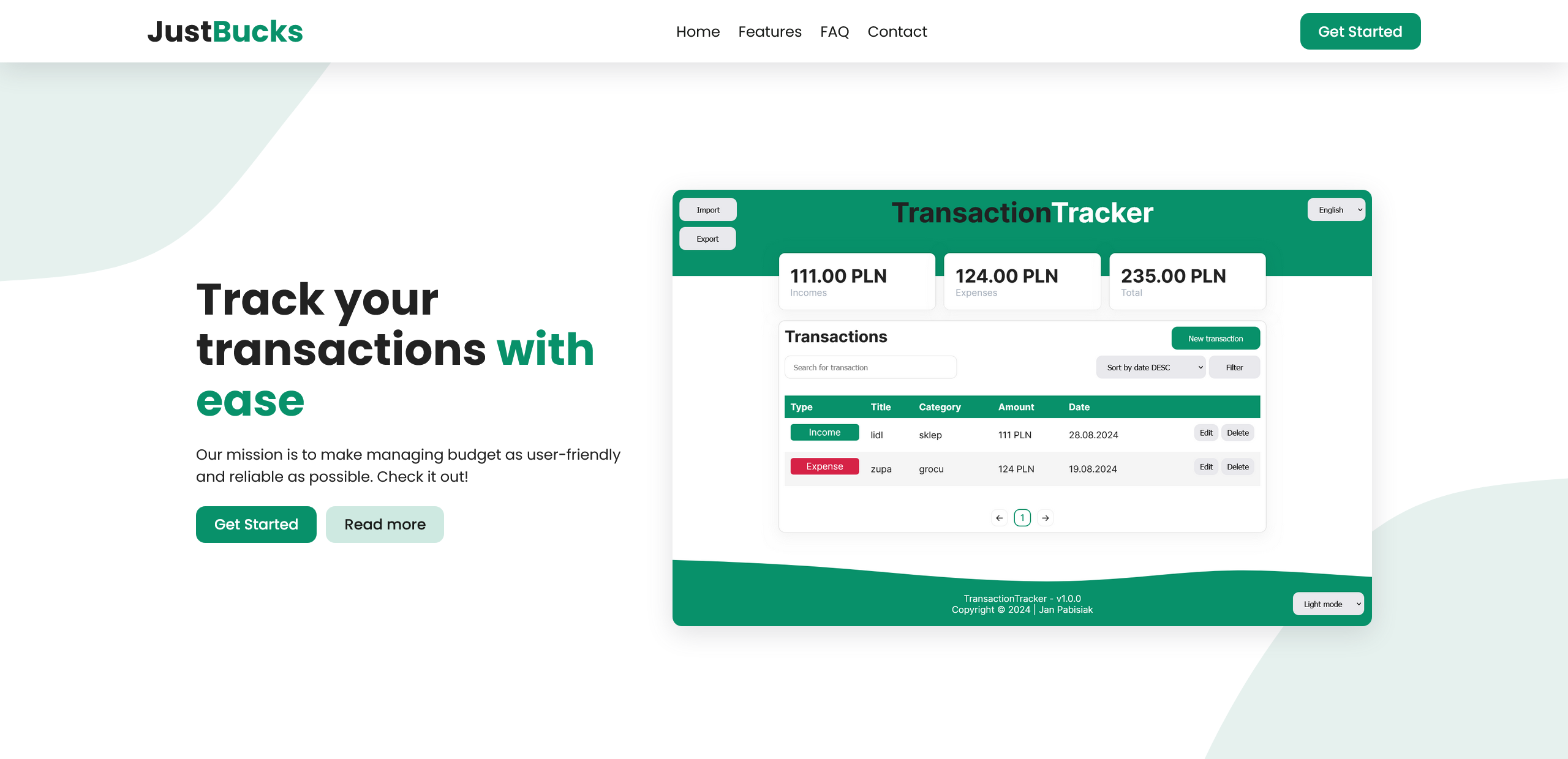 JustBucks project screenshot